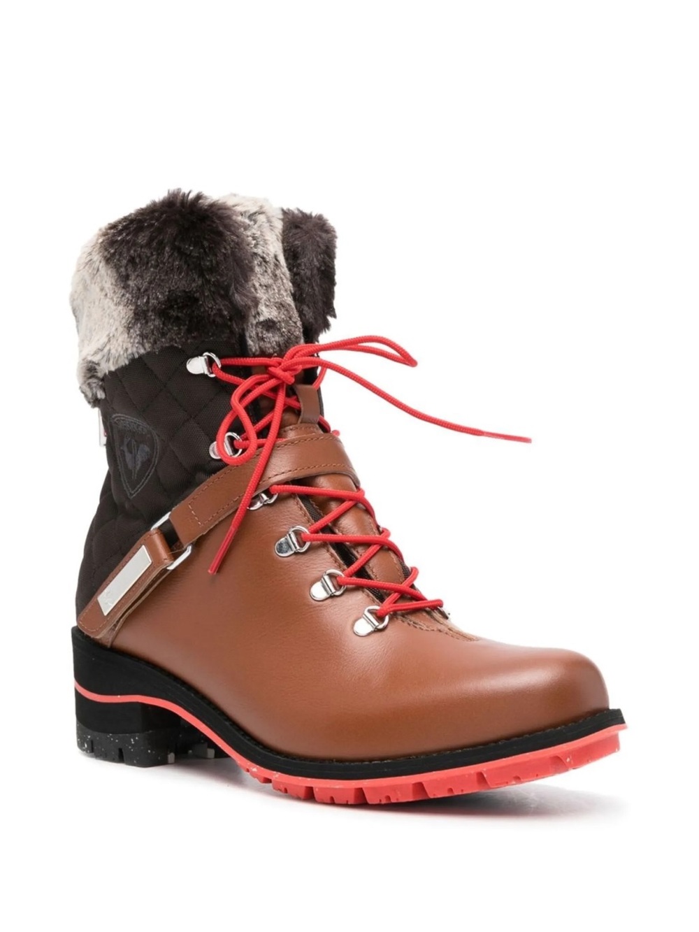 Rossignol 1907 Megeve Boots Brown Leather Lace-Up Winter Boot with Red Accents